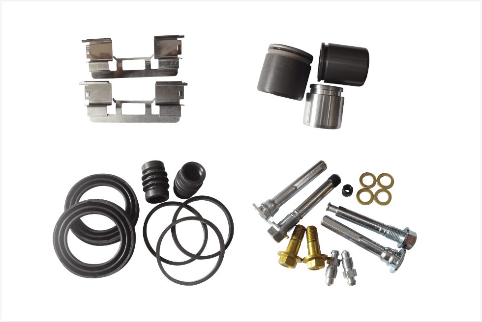 Caliper components: pistons, bolts, seals, clips and springs